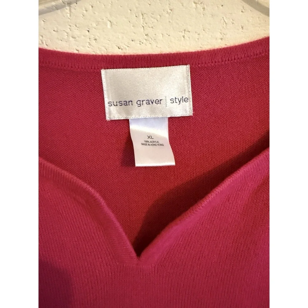 Susan Graver Style Sweetheart Neck Tunic Sweater Pink Long Sleeve- Soft -Size XL